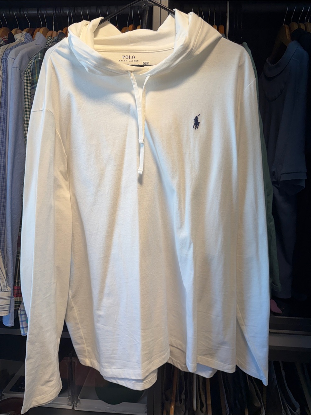 Polo by Ralph Lauren White Long Sleeve Hoodie Tee with Navy Pony
